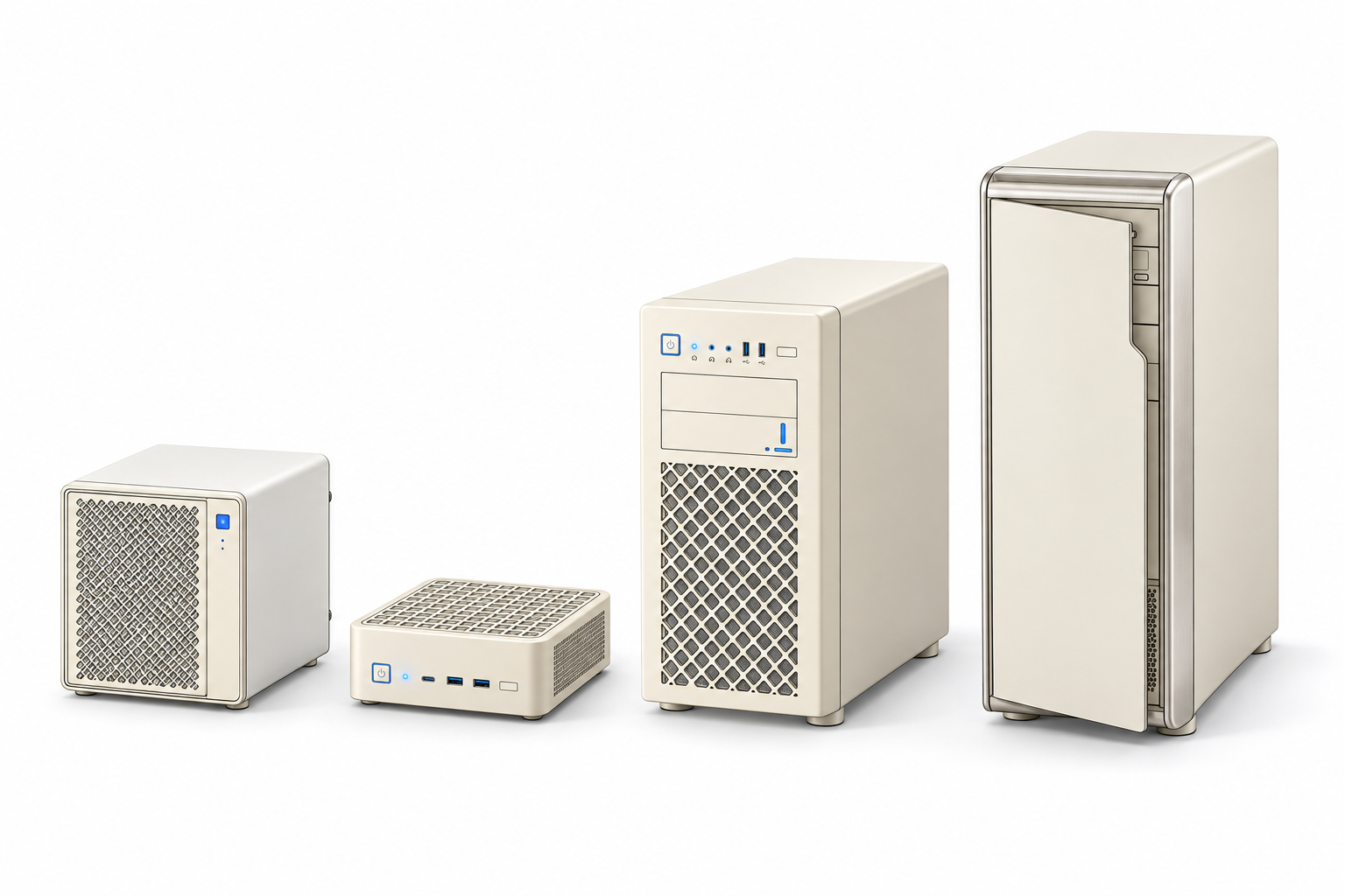 Four cream CrumbWaffle hardware concepts: Private, Home, Standard, and Enterprise